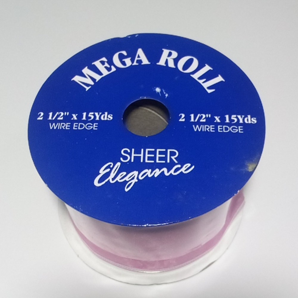2/$20 Sheer Wired Ribbon Pink 2.5"x45' - Picture 3 of 6